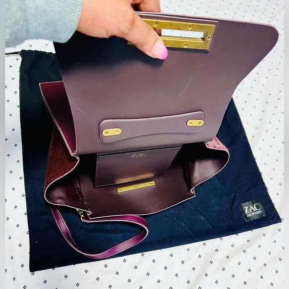Zac Posen Eartha top handle bag with removable strap in burgundy plum colour - Picture 10 of 14